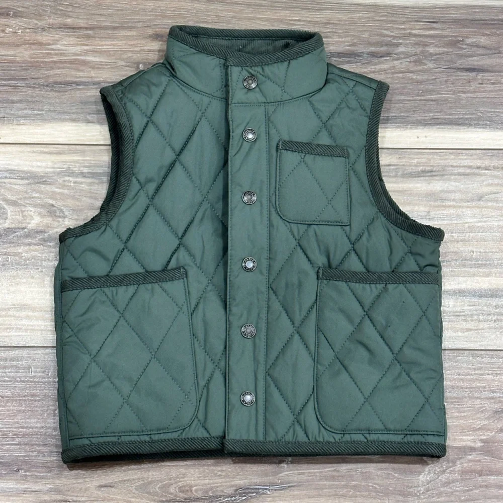 Janie & Jack Toddler Boys Olive Green Quilted Barn Vest 18-24 months NWT